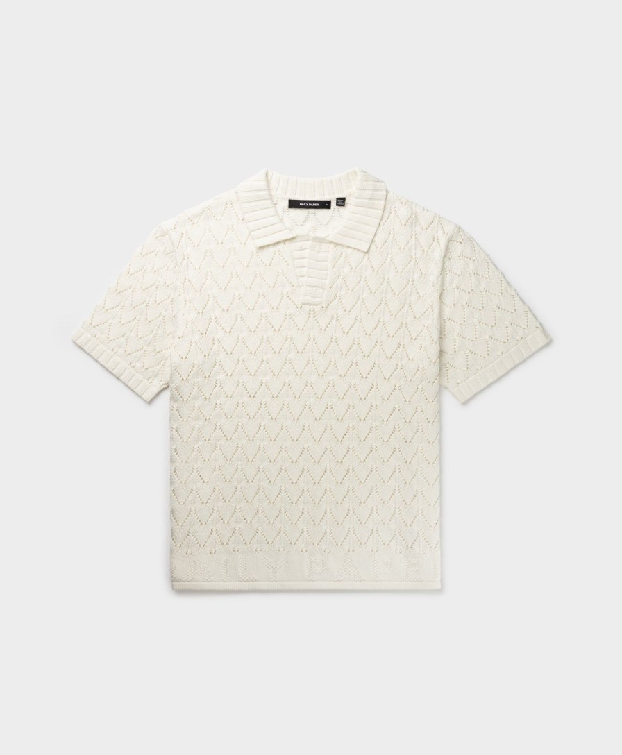 Daily Paper Knitwear | White Yinka Relaxed Knit Sweater Polo