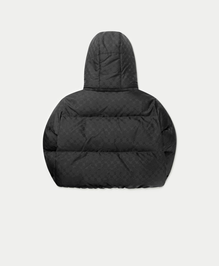 Daily Paper Jackets | Black Monogram Cropped Puffer Jacket